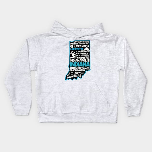 Lafayette Indiana cute map Fort Wayne, Evansville, South Bend, Fishers, Hammond, Gary Kids Hoodie by BoogieCreates